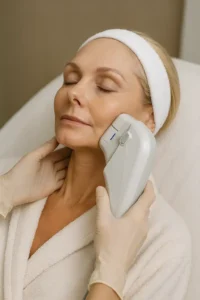 Woman receiving HIFU non surgical facelift treatment Stourbridge