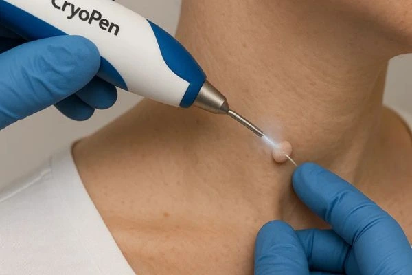 Person receiving Cryotherapy skin tag removal Stourbridge